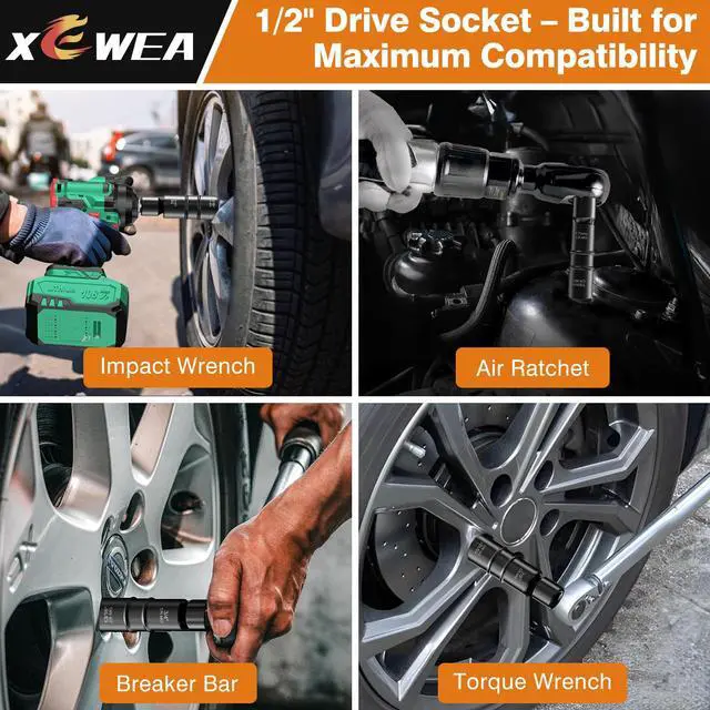 Alt view image 6 of 7 - 6PCS Thin Wall Lug Nut Impact Socket Set, 1/2" Drive Impact Flip Socket Set, 8 in 1 Dual End Wheel Tire Nut Sockets Metric 17 19 21 22 mm & SAE 3/4" 13/16" 7/8" 15/16", Impact CR-MO Tool
