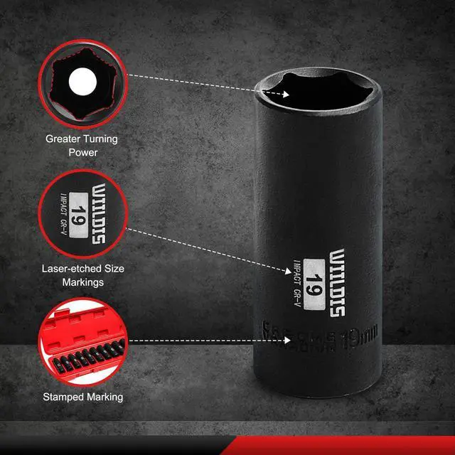 Alt view image 5 of 7 - 14 Pieces 3/8-Inch Drive Deep Impact Socket Set, 7mm to 21mm, CR-V, Metric, 6-Point, 14 Pieces 3/8" Dr. Socket