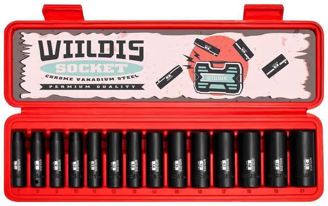 Main image of 14 Pieces 3/8-Inch Drive Deep Impact Socket Set, 7mm to 21mm, CR-V, Metric, 6-Point, 14 Pieces 3/8" Dr. Socket