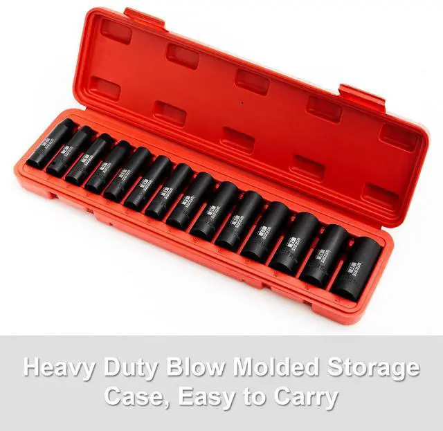 Alt view image 2 of 7 - 14 Pieces 3/8-Inch Drive Deep Impact Socket Set, 7mm to 21mm, CR-V, Metric, 6-Point, 14 Pieces 3/8" Dr. Socket
