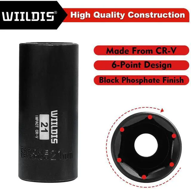 Alt view image 4 of 7 - 14 Pieces 3/8-Inch Drive Deep Impact Socket Set, 7mm to 21mm, CR-V, Metric, 6-Point, 14 Pieces 3/8" Dr. Socket