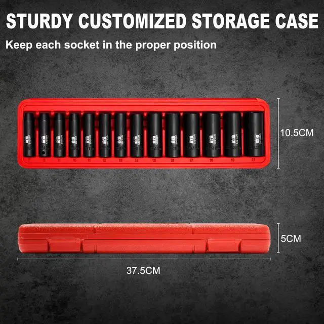 Alt view image 6 of 7 - 14 Pieces 3/8-Inch Drive Deep Impact Socket Set, 7mm to 21mm, CR-V, Metric, 6-Point, 14 Pieces 3/8" Dr. Socket