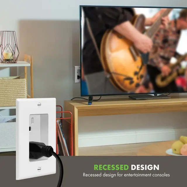 Alt view image 2 of 7 - Recessed Duplex Receptacle Outlet, Tamper-Resistant, Size 1-Gang 4.48" x 2.76", 15A 125V, TG15RD31-2PCS, White, 2 Pack