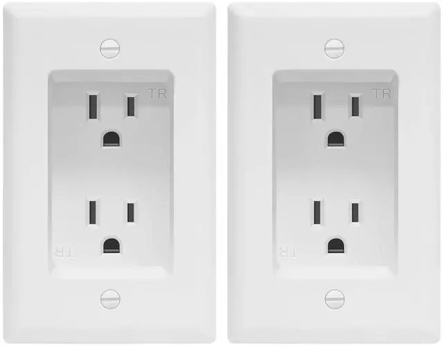 Main image of Recessed Duplex Receptacle Outlet, Tamper-Resistant, Size 1-Gang 4.48" x 2.76", 15A 125V, TG15RD31-2PCS, White, 2 Pack