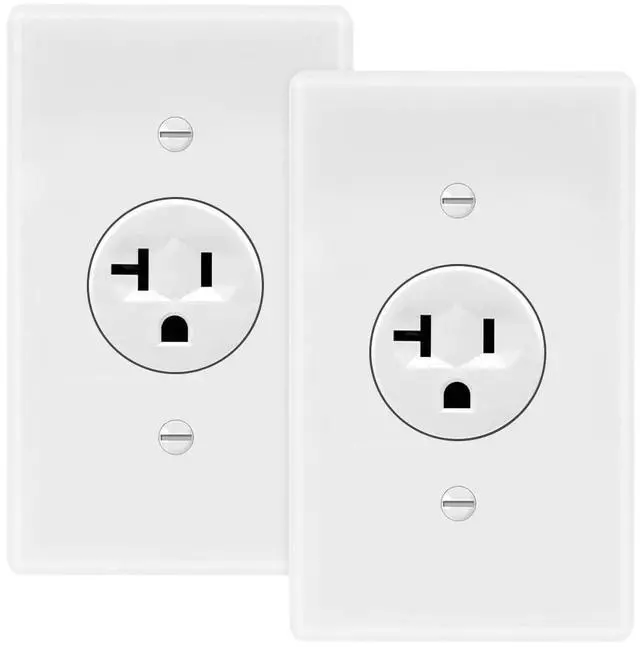 Main image of 20A Single Receptacle Outlet - 2 Pack, 125 VAC Commercial Grade White Electrical Outlet for Appliances, NEMA 5-20, UL Listed, Wall Plates Included, Ideal for Construction and Renovations