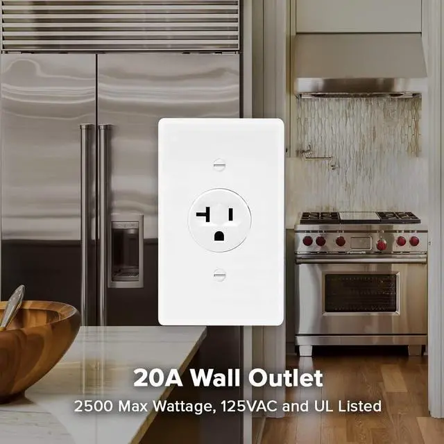 Alt view image 5 of 7 - 20A Single Receptacle Outlet - 2 Pack, 125 VAC Commercial Grade White Electrical Outlet for Appliances, NEMA 5-20, UL Listed, Wall Plates Included, Ideal for Construction and Renovations