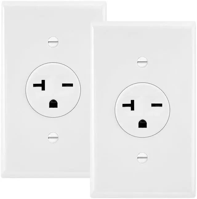 Main image of 20A Single Receptacle Outlet - 2 Pack, 250 VAC Commercial Grade White Electrical Outlet for Appliances, NEMA 6-20, UL Listed, Wall Plates Included, Ideal for Construction and Renovations