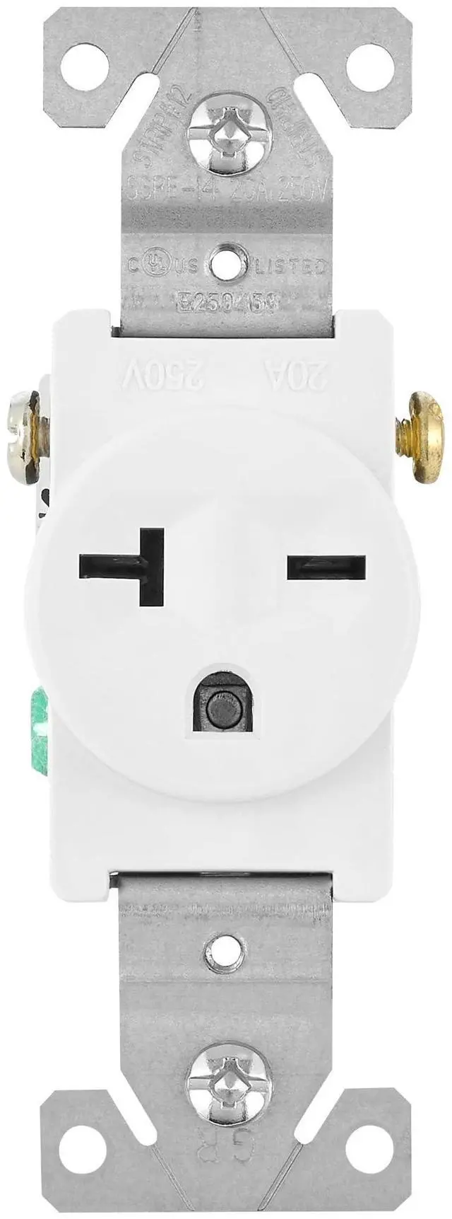 Alt view image 2 of 7 - 20A Single Receptacle Outlet - 2 Pack, 250 VAC Commercial Grade White Electrical Outlet for Appliances, NEMA 6-20, UL Listed, Wall Plates Included, Ideal for Construction and Renovations