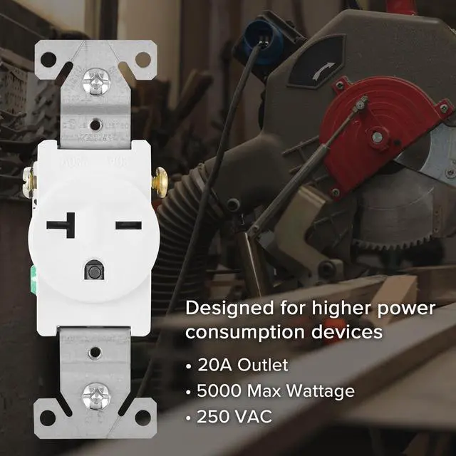 Alt view image 6 of 7 - 20A Single Receptacle Outlet - 2 Pack, 250 VAC Commercial Grade White Electrical Outlet for Appliances, NEMA 6-20, UL Listed, Wall Plates Included, Ideal for Construction and Renovations