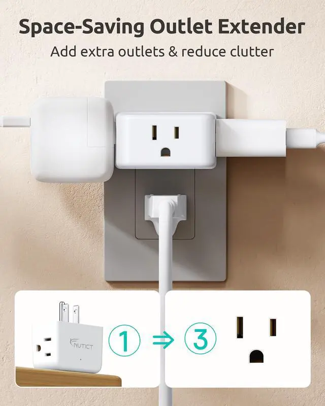Alt view image 2 of 7 - Outlet Extender, ETL Listed, Multi Outlet Wall Plug Extender with 3 Outlets, 3 Way Plug Extension Outlet Splitter, Cruise Ship Essentials, Easy to Pack for Travel, Business Trips, Hotel, White