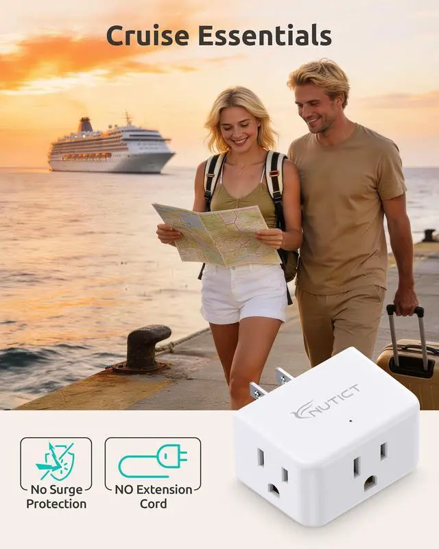 Alt view image 5 of 7 - Outlet Extender, ETL Listed, Multi Outlet Wall Plug Extender with 3 Outlets, 3 Way Plug Extension Outlet Splitter, Cruise Ship Essentials, Easy to Pack for Travel, Business Trips, Hotel, White