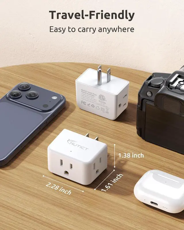 Alt view image 6 of 7 - Outlet Extender, ETL Listed, Multi Outlet Wall Plug Extender with 3 Outlets, 3 Way Plug Extension Outlet Splitter, Cruise Ship Essentials, Easy to Pack for Travel, Business Trips, Hotel, White