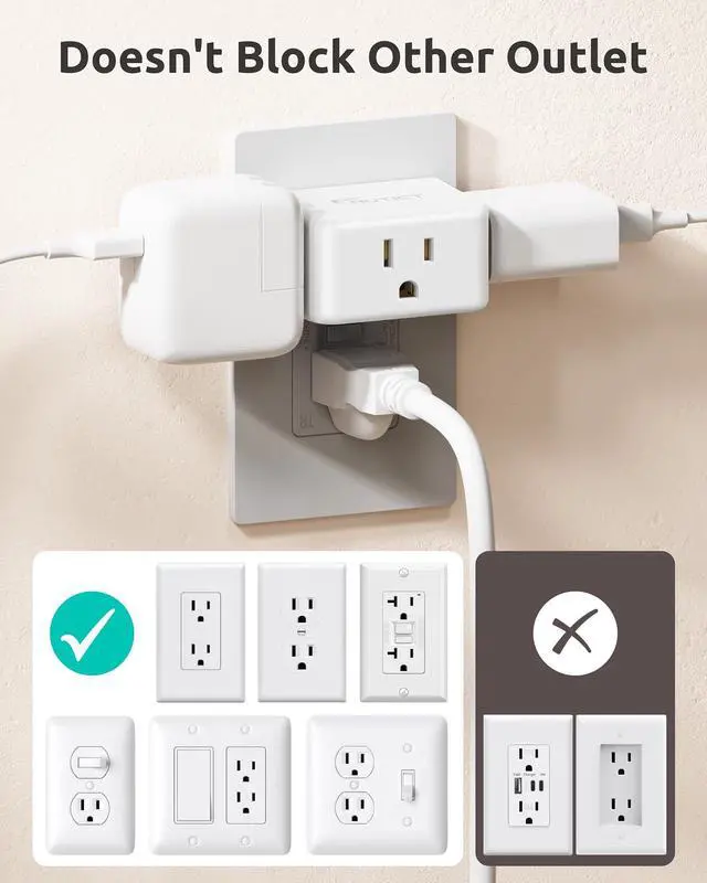 Alt view image 7 of 7 - Outlet Extender, ETL Listed, Multi Outlet Wall Plug Extender with 3 Outlets, 3 Way Plug Extension Outlet Splitter, Cruise Ship Essentials, Easy to Pack for Travel, Business Trips, Hotel, White