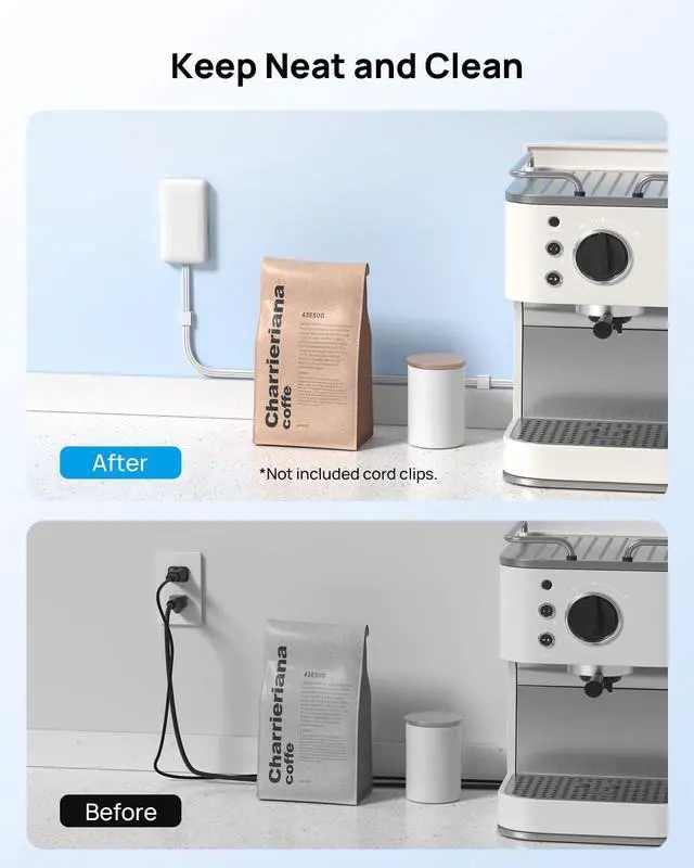 Alt view image 6 of 7 - 3FT Flat Extension Cord with Ultra-Thin Outlet Cover, Flat Wall Plug Power Strip with 4 AC 4 USB Ports, Hidden Outlet Extender for Tight Spaces, 10A/1250W, 900J Surge Protection, White