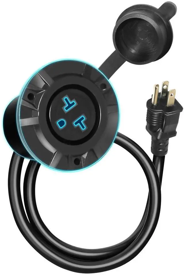 Main image of 15A/20A Weatherproof Outdoor Power Outlet, Receptacle Outlet,125 Volt NEMA 5-15R, Outdoor Electrical Outlet with Integrated 20-Inch Outdoor Extension Cord 12AWG, Outdoor Outlet Cover
