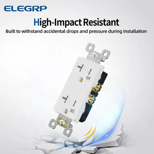 Alt view image 3 of 7 - Glossy White Decorator Wall Receptacle Outlets, TR Tamper Resistant & WR Weather Resistant Outlet, 20 Amp Electrical Outlets, Self-grounding, 125V, 2 Pole 3 Wire, 5-20R, UL Listed, 5 Pack