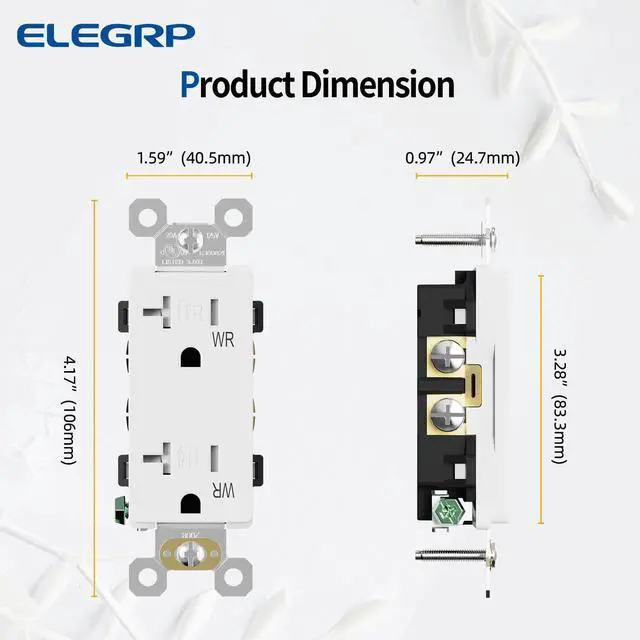 Alt view image 5 of 7 - Glossy White Decorator Wall Receptacle Outlets, TR Tamper Resistant & WR Weather Resistant Outlet, 20 Amp Electrical Outlets, Self-grounding, 125V, 2 Pole 3 Wire, 5-20R, UL Listed, 5 Pack