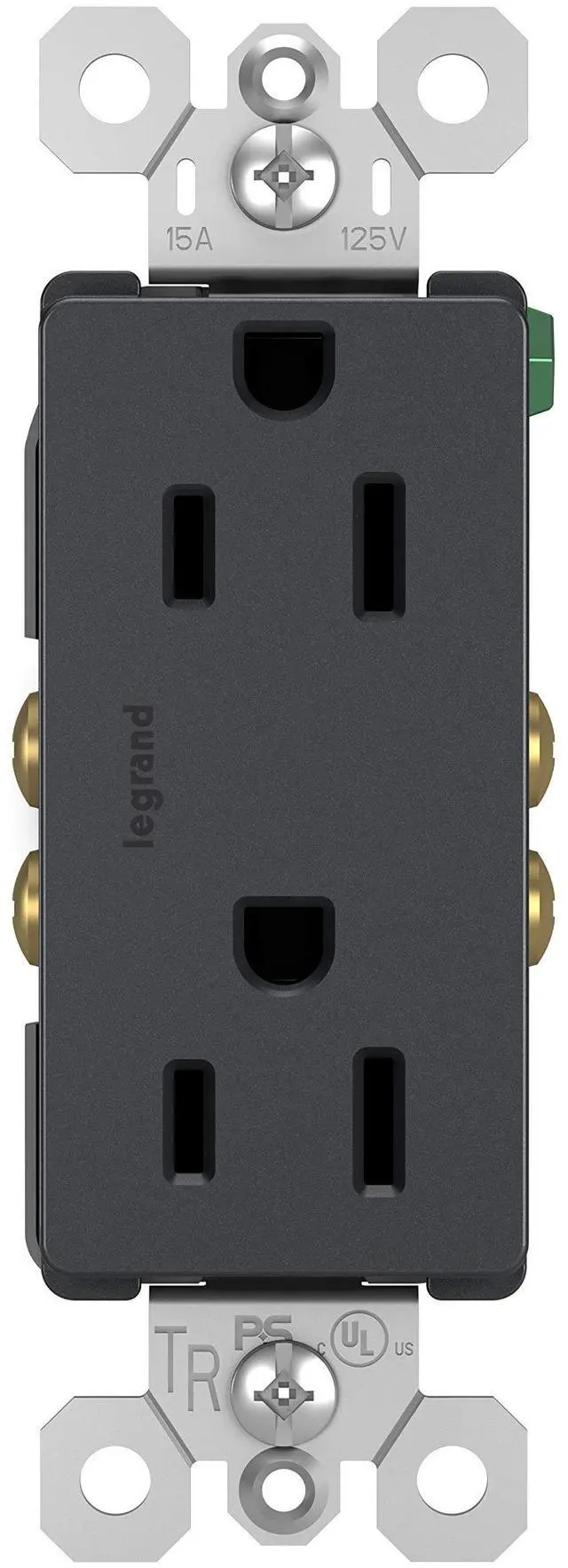Main image of radiant 885TRGCC12 15 Amp Tamper Resistant Decorator Duplex Outlet, Side Wire or Push Wire, Graphite (1 Count)
