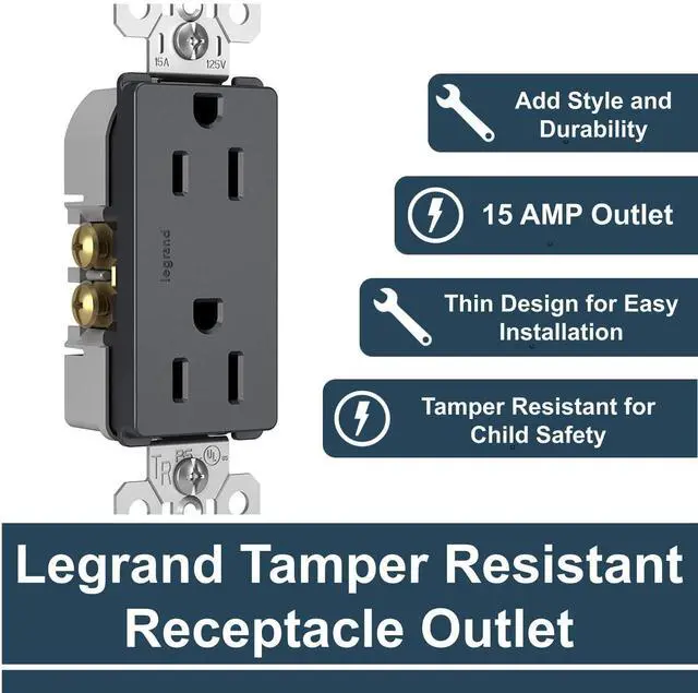 Alt view image 2 of 7 - radiant 885TRGCC12 15 Amp Tamper Resistant Decorator Duplex Outlet, Side Wire or Push Wire, Graphite (1 Count)