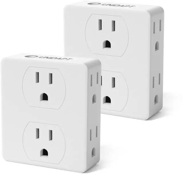 Main image of Multi Plug Outlet Splitter, Multiple Outlets Extender Adapter with 6 AC Power Socket, Side Splitter Box, Wall Tap Plug Expander for Home Hotel Office Dorm Essentials, 2-Pack