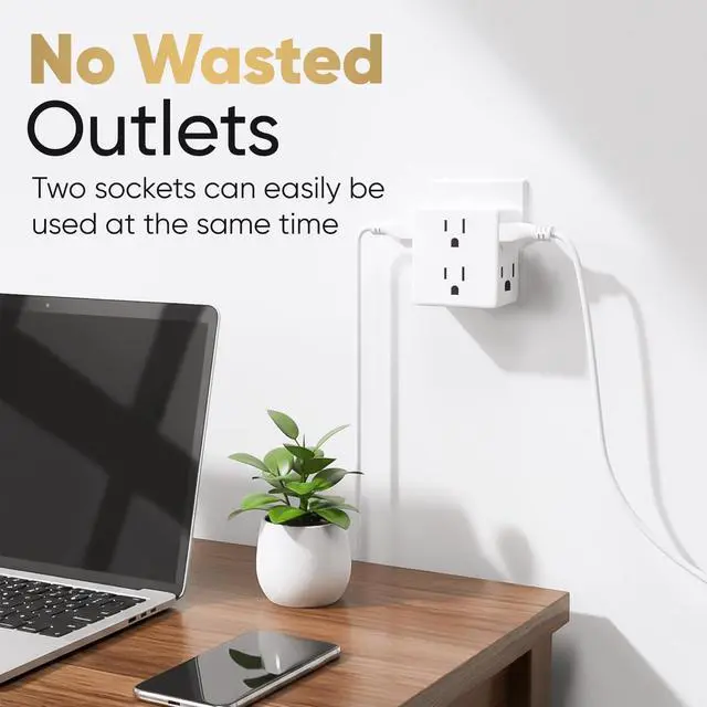 Alt view image 3 of 7 - Multi Plug Outlet Splitter, Multiple Outlets Extender Adapter with 6 AC Power Socket, Side Splitter Box, Wall Tap Plug Expander for Home Hotel Office Dorm Essentials, 2-Pack