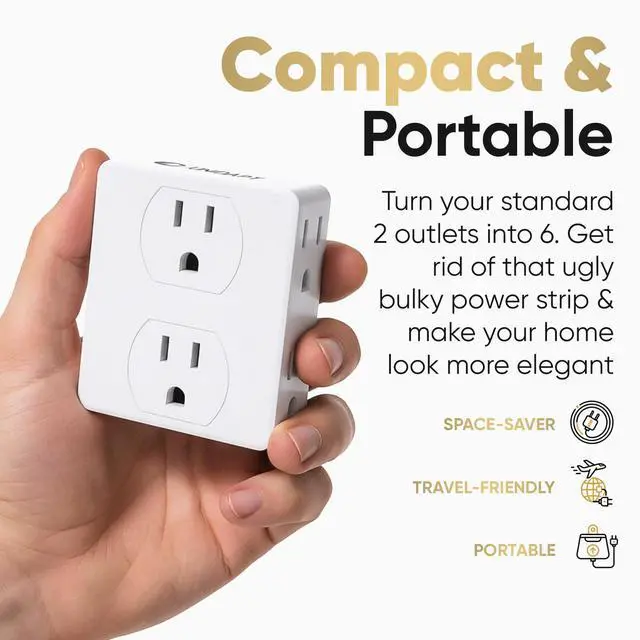 Alt view image 4 of 7 - Multi Plug Outlet Splitter, Multiple Outlets Extender Adapter with 6 AC Power Socket, Side Splitter Box, Wall Tap Plug Expander for Home Hotel Office Dorm Essentials, 2-Pack