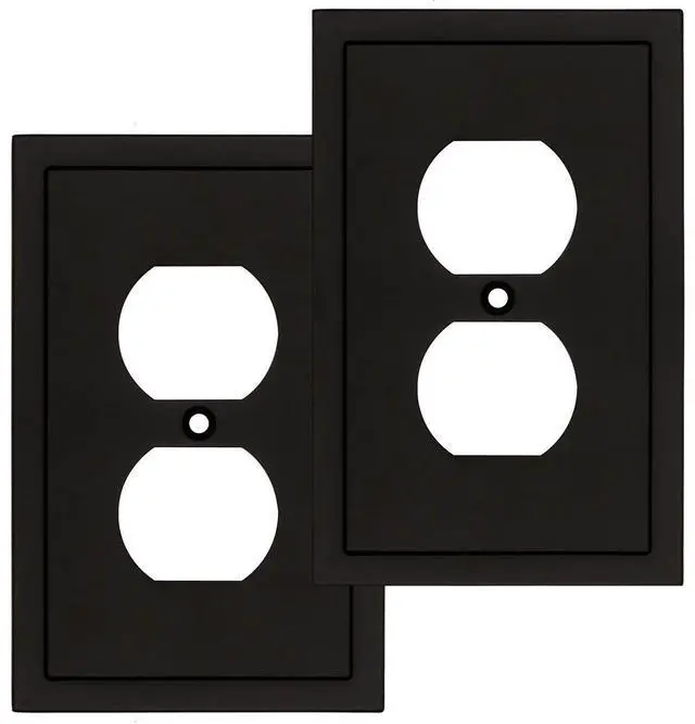 Main image of Modern Edge Decorative Wall Plate Switch Plate Outlet Cover, Durable Solid Zinc Alloy (Single Duplex 2PK, Matte Black)