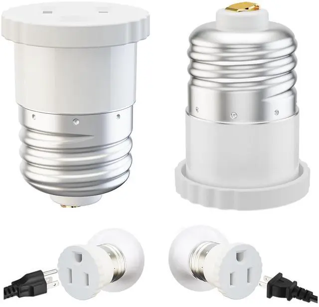 Main image of 2 Pack, Light Socket to Plug Adapter, Convert Light Bulb Socket to Outlet Adapter (White).