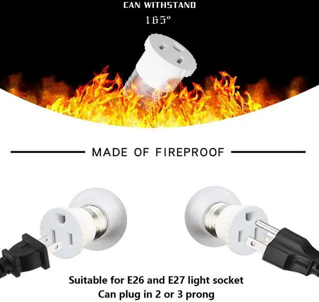 Alt view image 3 of 6 - 2 Pack, Light Socket to Plug Adapter, Convert Light Bulb Socket to Outlet Adapter (White).