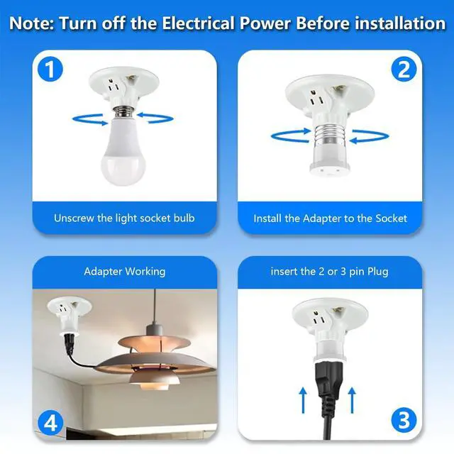 Alt view image 6 of 6 - 2 Pack, Light Socket to Plug Adapter, Convert Light Bulb Socket to Outlet Adapter (White).