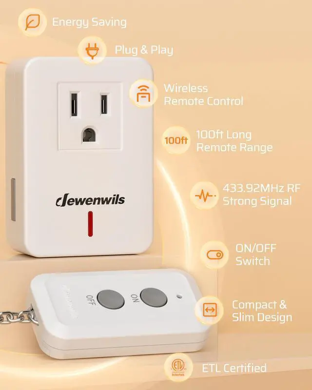 Alt view image 2 of 7 - Indoor Remote Control Outlet, Expandable Remote Light Switch Kit, Wireless On Off Power Switch, 100ft RF Range, Compact Design, White