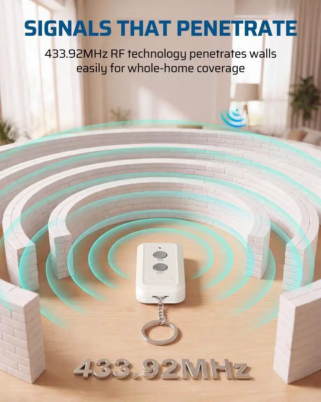 Alt view image 3 of 7 - Indoor Remote Control Outlet, Expandable Remote Light Switch Kit, Wireless On Off Power Switch, 100ft RF Range, Compact Design, White