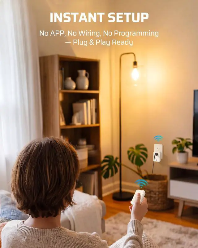 Alt view image 4 of 7 - Indoor Remote Control Outlet, Expandable Remote Light Switch Kit, Wireless On Off Power Switch, 100ft RF Range, Compact Design, White