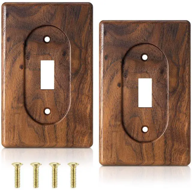 Main image of 2 Pcs Walnut Wood Switch Cover Brown Light Switch Cover Wooden Decorative Outlet Vintage Wall Plates for Rustic Contemporary Home Bedroom Kitchen(Single Toggle,3 x 4.7 in)