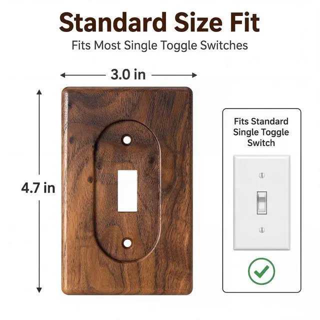 Alt view image 2 of 6 - 2 Pcs Walnut Wood Switch Cover Brown Light Switch Cover Wooden Decorative Outlet Vintage Wall Plates for Rustic Contemporary Home Bedroom Kitchen(Single Toggle,3 x 4.7 in)