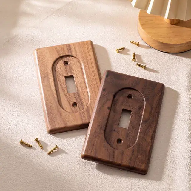 Alt view image 4 of 6 - 2 Pcs Walnut Wood Switch Cover Brown Light Switch Cover Wooden Decorative Outlet Vintage Wall Plates for Rustic Contemporary Home Bedroom Kitchen(Single Toggle,3 x 4.7 in)