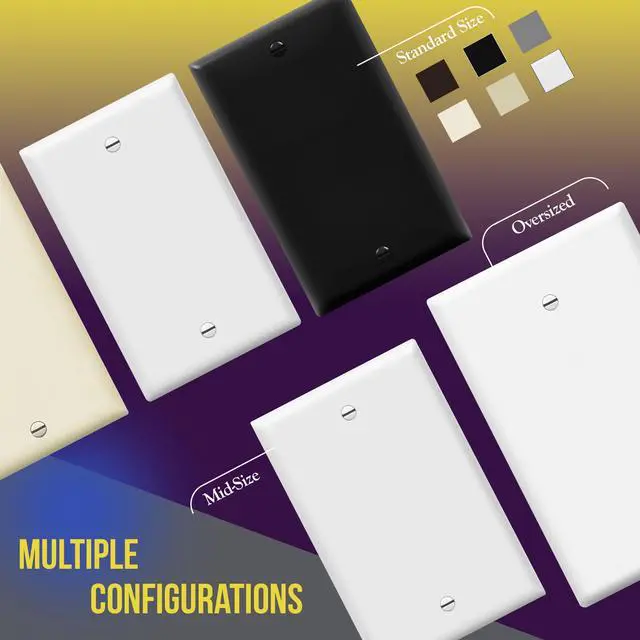 Alt view image 7 of 7 - Blank Cover Wall Plate, Gloss Finish, Standard Size 1-Gang 4.50" x 2.76", Polycarbonate Thermoplastic, 8801-W, White