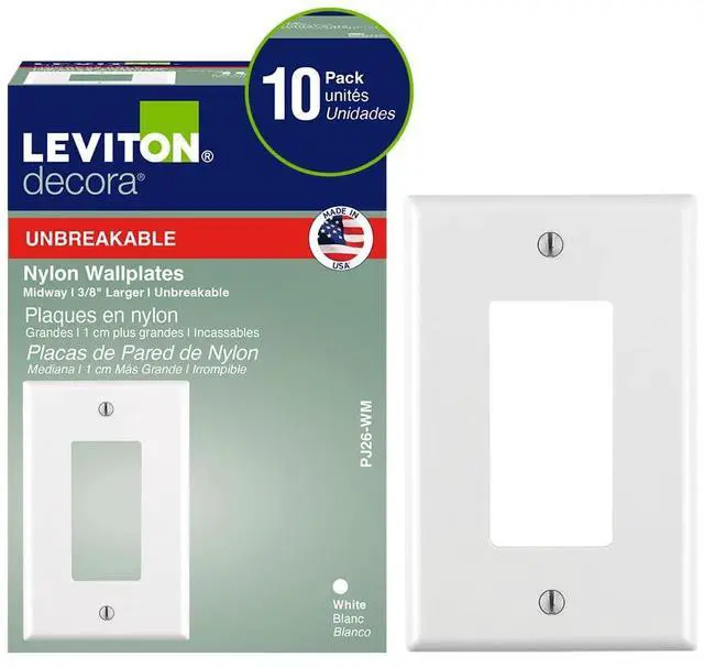 Main image of 1-Gang 1-Decora Midway Nylon Wallplate 10 Pack, PJ26-WM, White