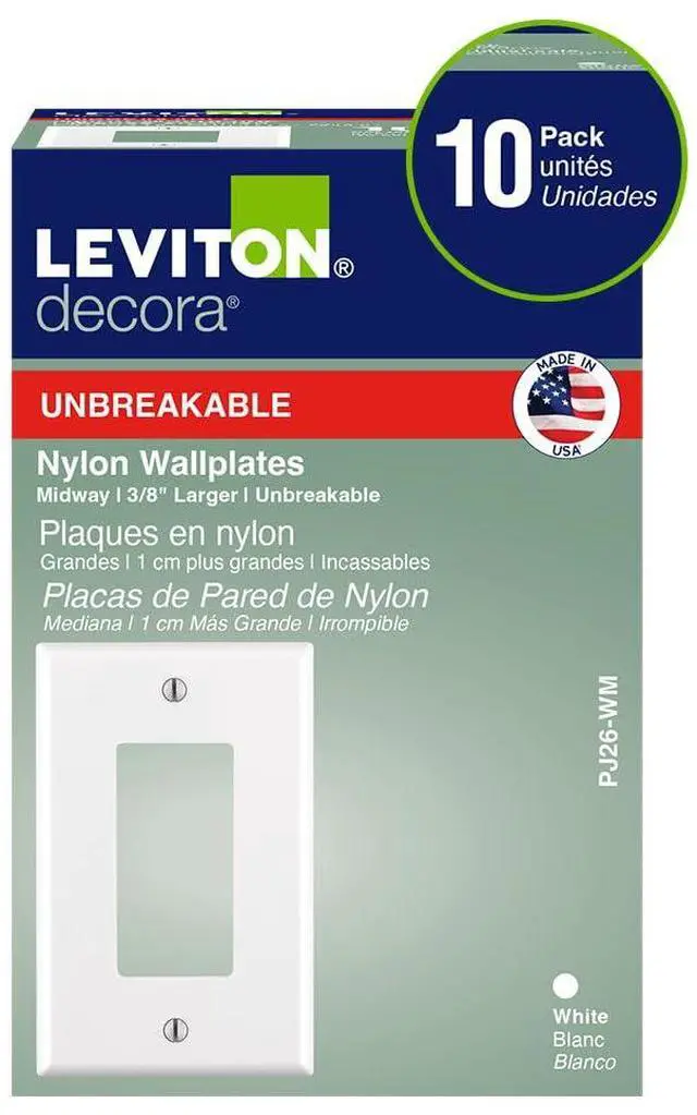 Alt view image 2 of 4 - 1-Gang 1-Decora Midway Nylon Wallplate 10 Pack, PJ26-WM, White