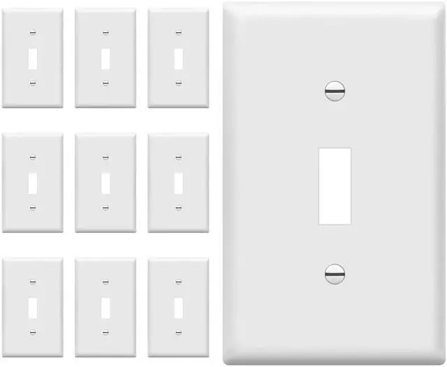 Main image of Light Switch Cover Plate, Toggle Wall Plate Cover, Size 1-Gang 4.50" x 2.76", Unbreakable Polycarbonate Thermoplastic, 8811-W-10PCS, White (10 Pack)
