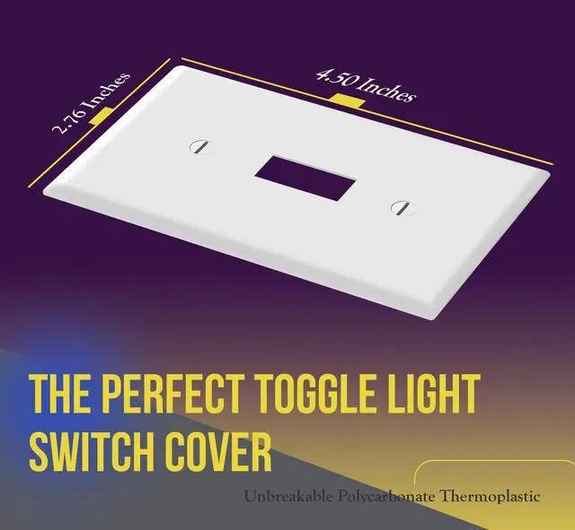 Alt view image 2 of 6 - Light Switch Cover Plate, Toggle Wall Plate Cover, Size 1-Gang 4.50" x 2.76", Unbreakable Polycarbonate Thermoplastic, 8811-W-10PCS, White (10 Pack)