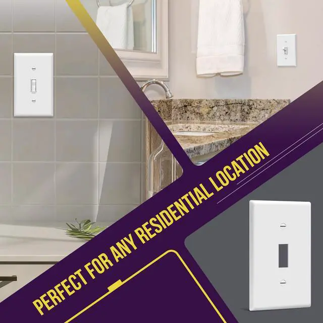 Alt view image 4 of 6 - Light Switch Cover Plate, Toggle Wall Plate Cover, Size 1-Gang 4.50" x 2.76", Unbreakable Polycarbonate Thermoplastic, 8811-W-10PCS, White (10 Pack)