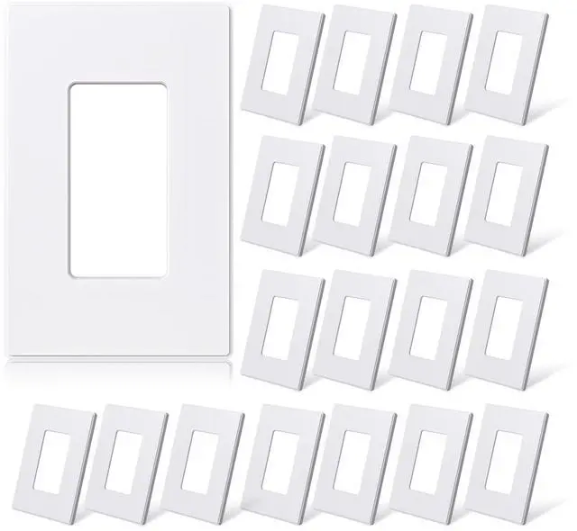 Main image of 1-Gang Screwless Decorative Wall Plates, Mid-Size Unbreakable Thermoplastic Faceplate Cover for Decorator Receptacle Outlet Switch, UL Listed (20 Pack, Matte White)