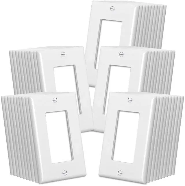 Main image of Decorator Wall Plates, 50 Pack Electrical Outlet Receptacle Covers, 1-Gang Switch Plates, Standard Size 2.76 x 4.5, Impact Resistant, UL Listed, White, Contractor Pack