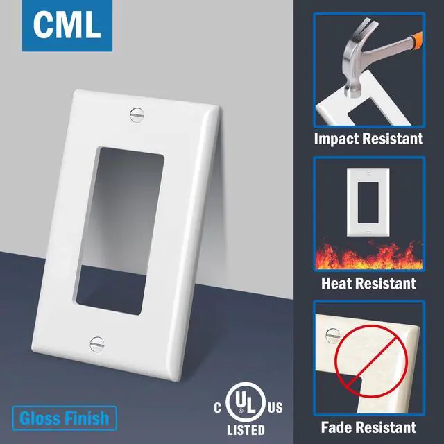 Alt view image 2 of 7 - Decorator Wall Plates, 50 Pack Electrical Outlet Receptacle Covers, 1-Gang Switch Plates, Standard Size 2.76 x 4.5, Impact Resistant, UL Listed, White, Contractor Pack