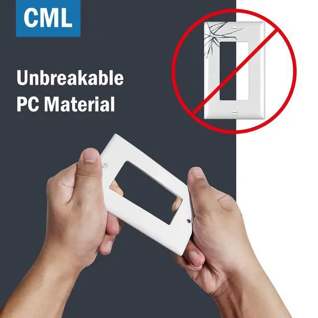 Alt view image 3 of 7 - Decorator Wall Plates, 50 Pack Electrical Outlet Receptacle Covers, 1-Gang Switch Plates, Standard Size 2.76 x 4.5, Impact Resistant, UL Listed, White, Contractor Pack