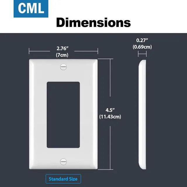 Alt view image 5 of 7 - Decorator Wall Plates, 50 Pack Electrical Outlet Receptacle Covers, 1-Gang Switch Plates, Standard Size 2.76 x 4.5, Impact Resistant, UL Listed, White, Contractor Pack