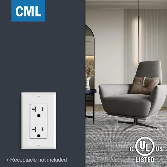 Alt view image 7 of 7 - Decorator Wall Plates, 50 Pack Electrical Outlet Receptacle Covers, 1-Gang Switch Plates, Standard Size 2.76 x 4.5, Impact Resistant, UL Listed, White, Contractor Pack