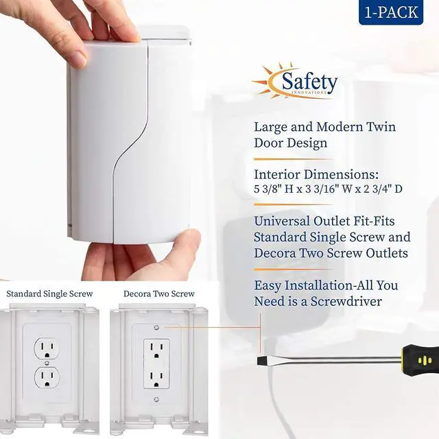 Alt view image 5 of 5 - Twin Door Baby Safety Outlet Cover Box for Babyproofing Outlets - More Interior Space for Extra Large Electrical Plugs and Adapters - Easy to Install - Easy to Use, (1-Pack)