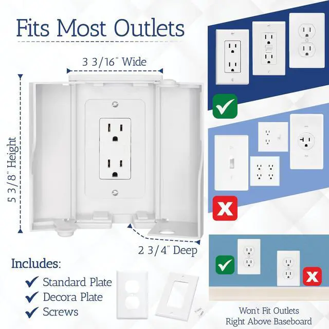 Alt view image 4 of 5 - Twin Door Baby Safety Outlet Cover Box for Babyproofing Outlets - More Interior Space for Extra Large Electrical Plugs and Adapters - Easy to Install - Easy to Use, (1-Pack)